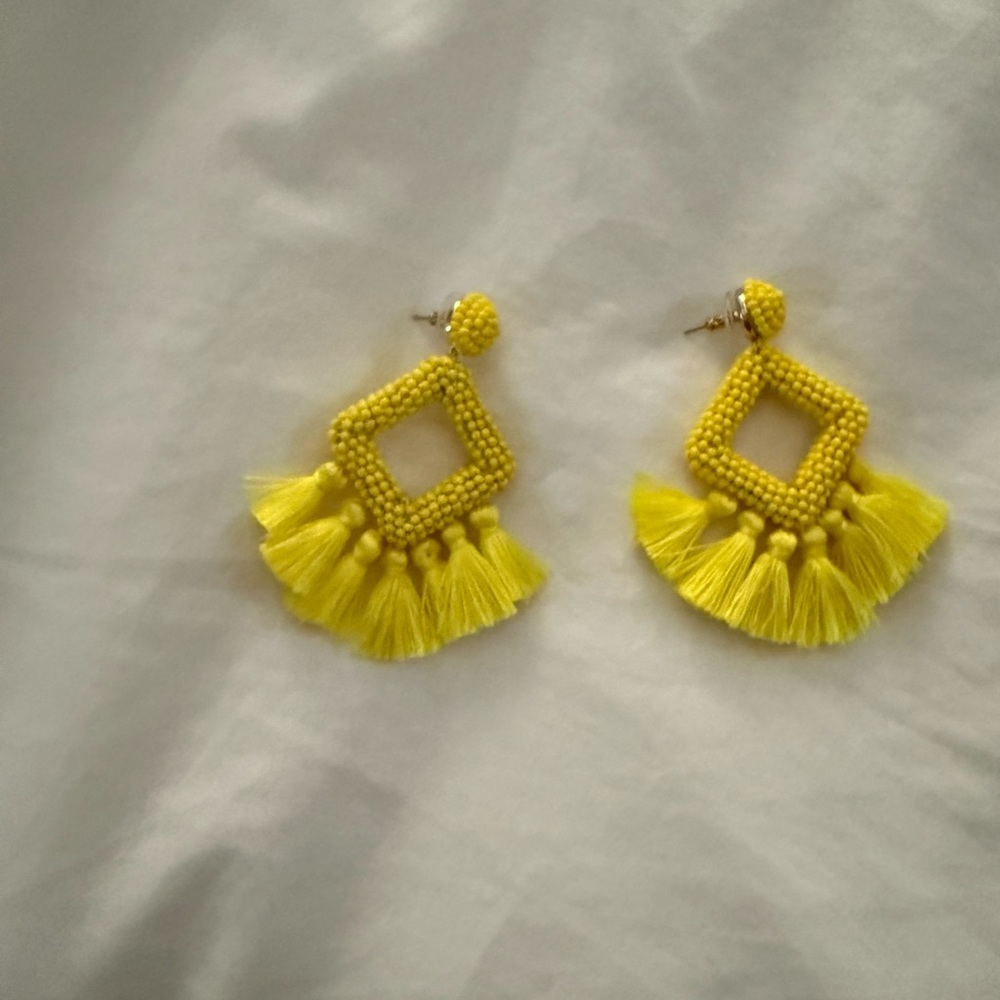 Yellow Beaded Tassel Earrings